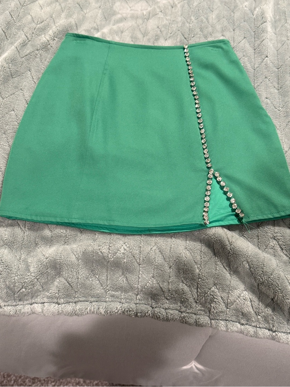 Green Women's Mini Skirt with Rhinestone Trim